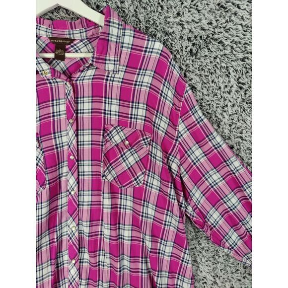 BIT & BRIDLE Pearl Snap Button Up Women SZ 3X Plaid Gorp Outdoor Granola Heritag - Picture 6 of 7